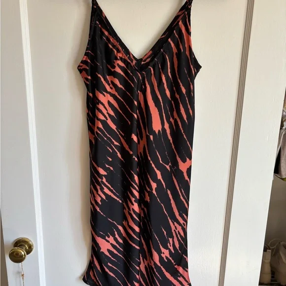 Black and Orange Satin Midi Dress - Picture 3 of 5